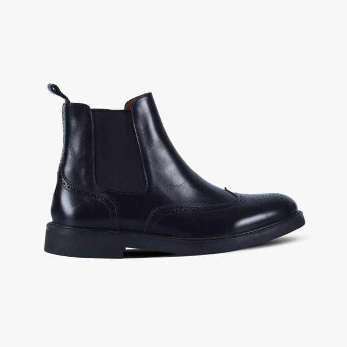 Men's Polished Black Leather Chelsea Boots Brogue